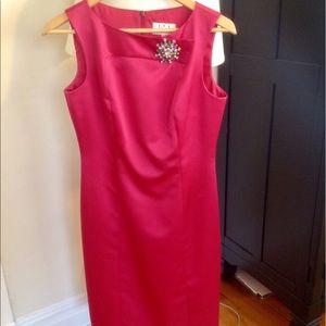 David Meister Satin Sheeth Dress with Broach