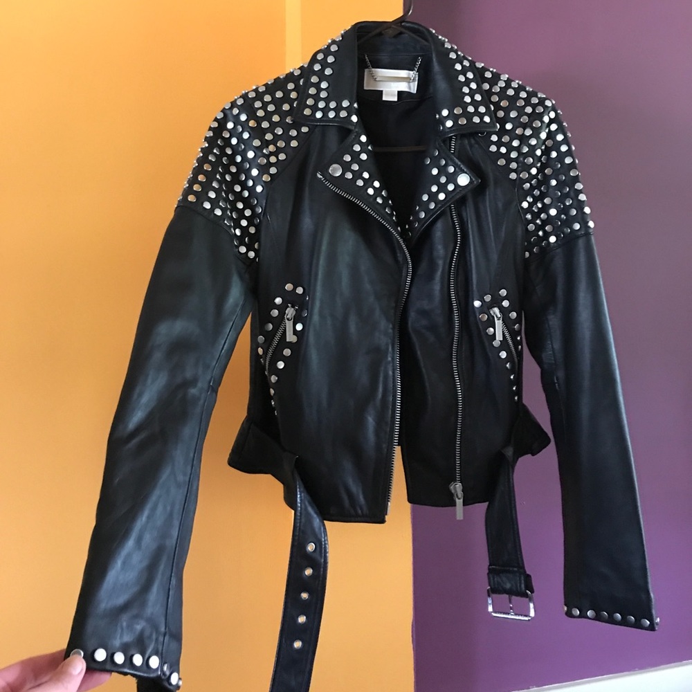 Michael Kors studded genuine leather jacket