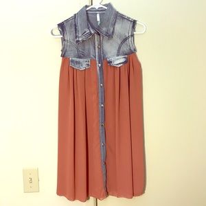 Denim and Rust Colored Sleeveless Dress Size Small