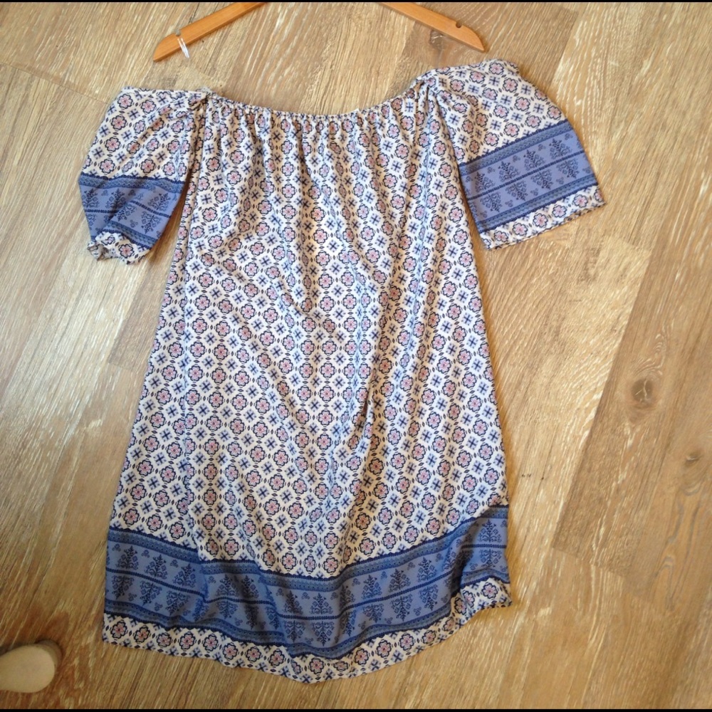 Chambray printed off the shoulder dress