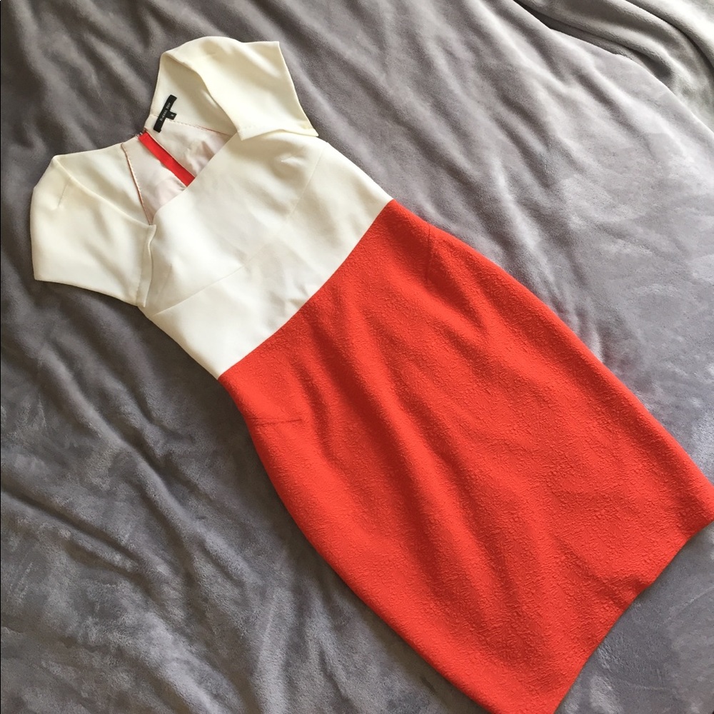 Rachel Roy sheath dress in cream and orange poppy