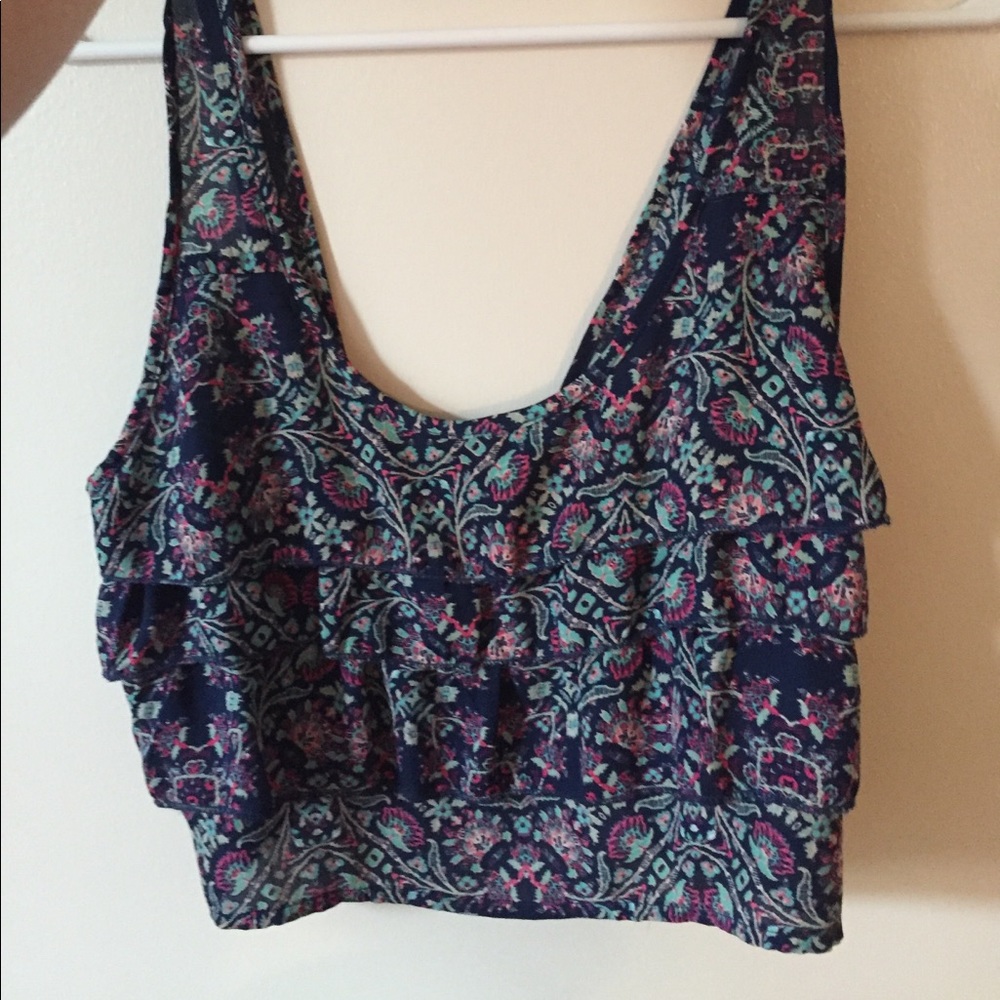 Navy blue, floral, ruffled crop top