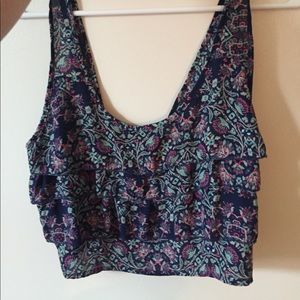 Navy blue, floral, ruffled crop top