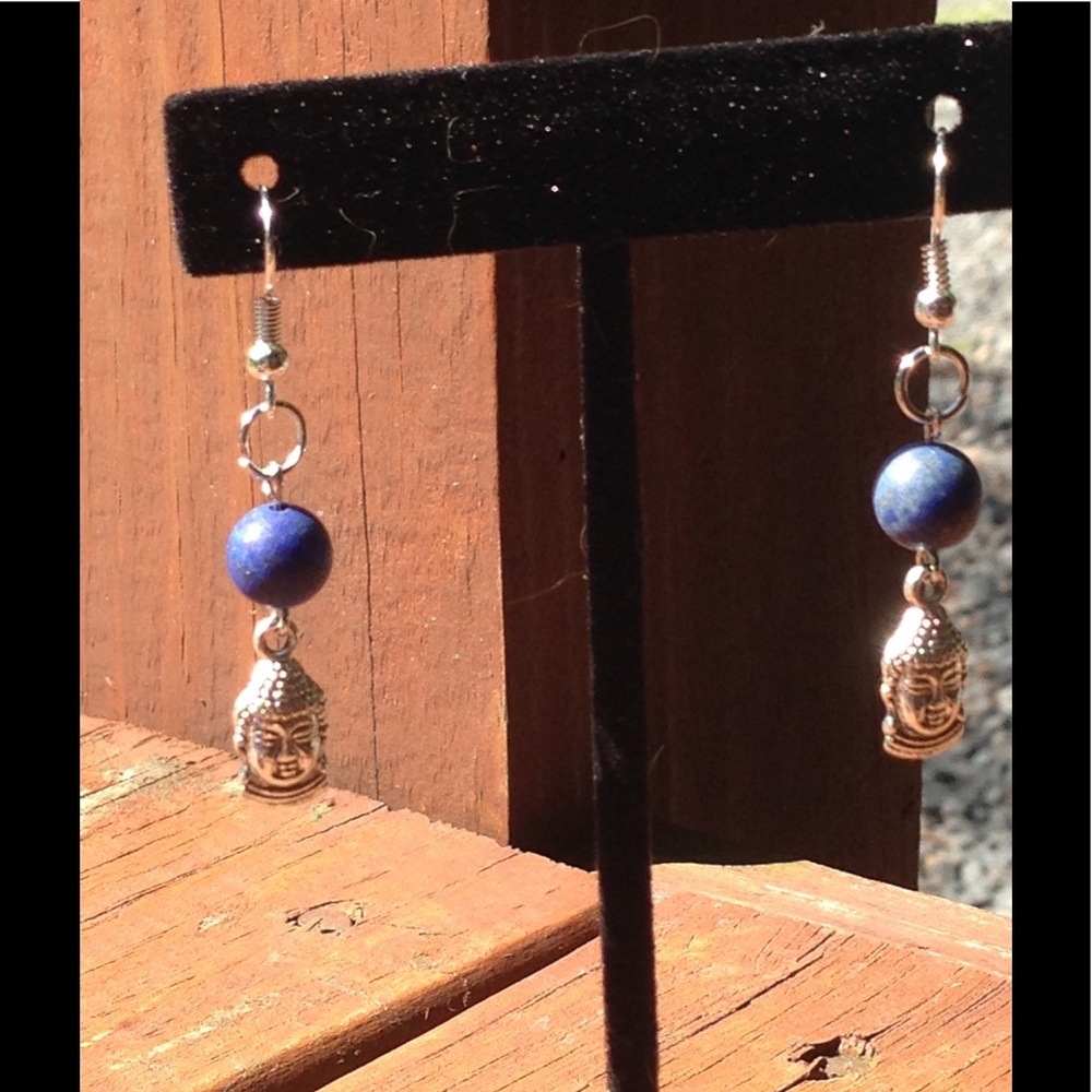 Lapis Lazuli Sterling Silver Buddha Earrings - Picture 2 of 2