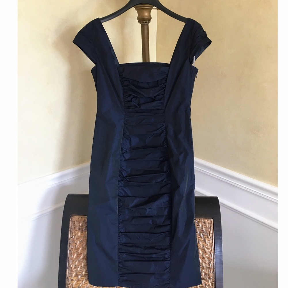 Taylor navy blue ruched wedding guest dress