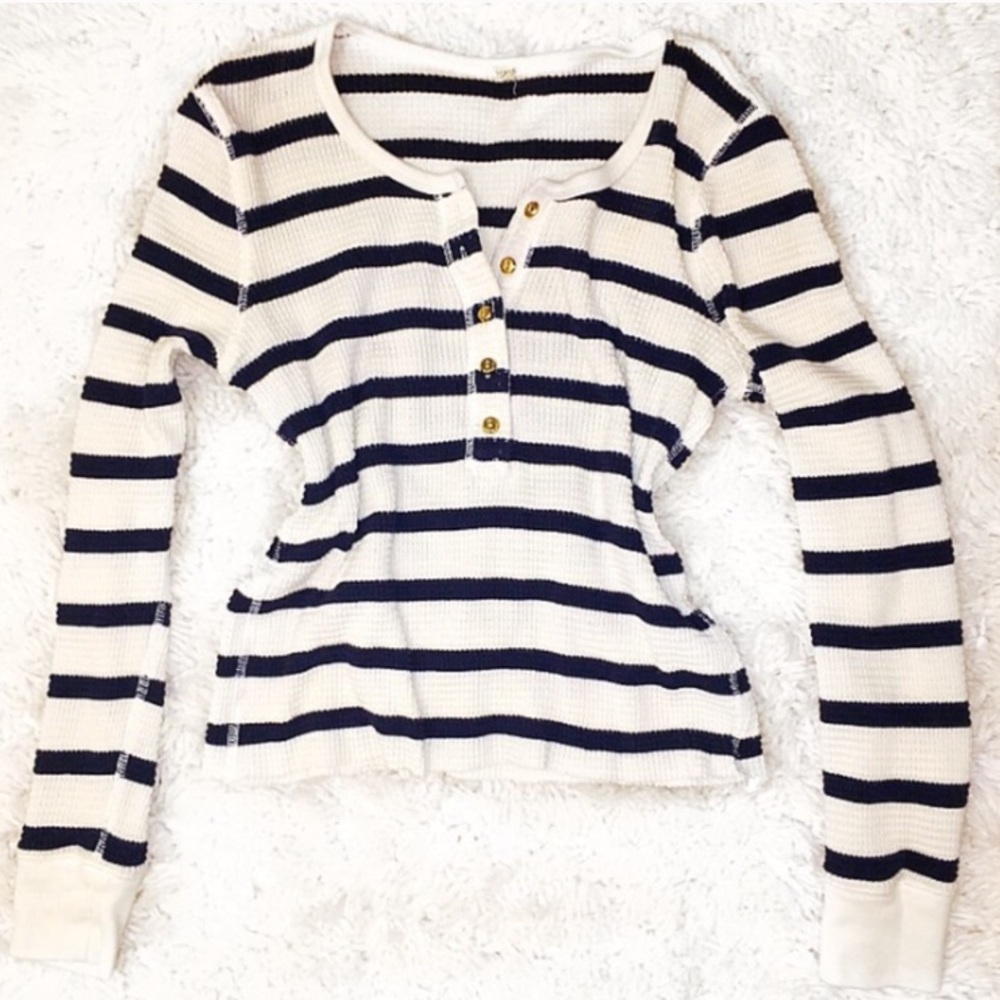 EUC J. Crew Navy Striped Long Sleeve Henley - XS