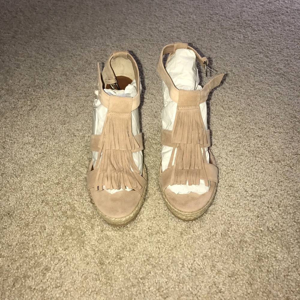 Bernardo Kaya Heel in Tan Suede with Fringe