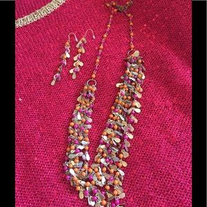 Pink orange and gold necklace and earrings!!!!!