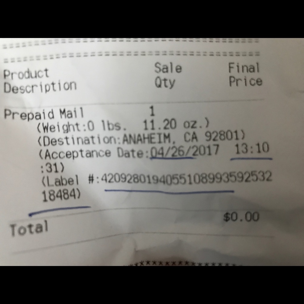 Shipping number and tracking for @