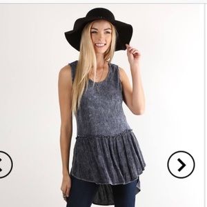 Trendy Faded Black Ruffle Tank