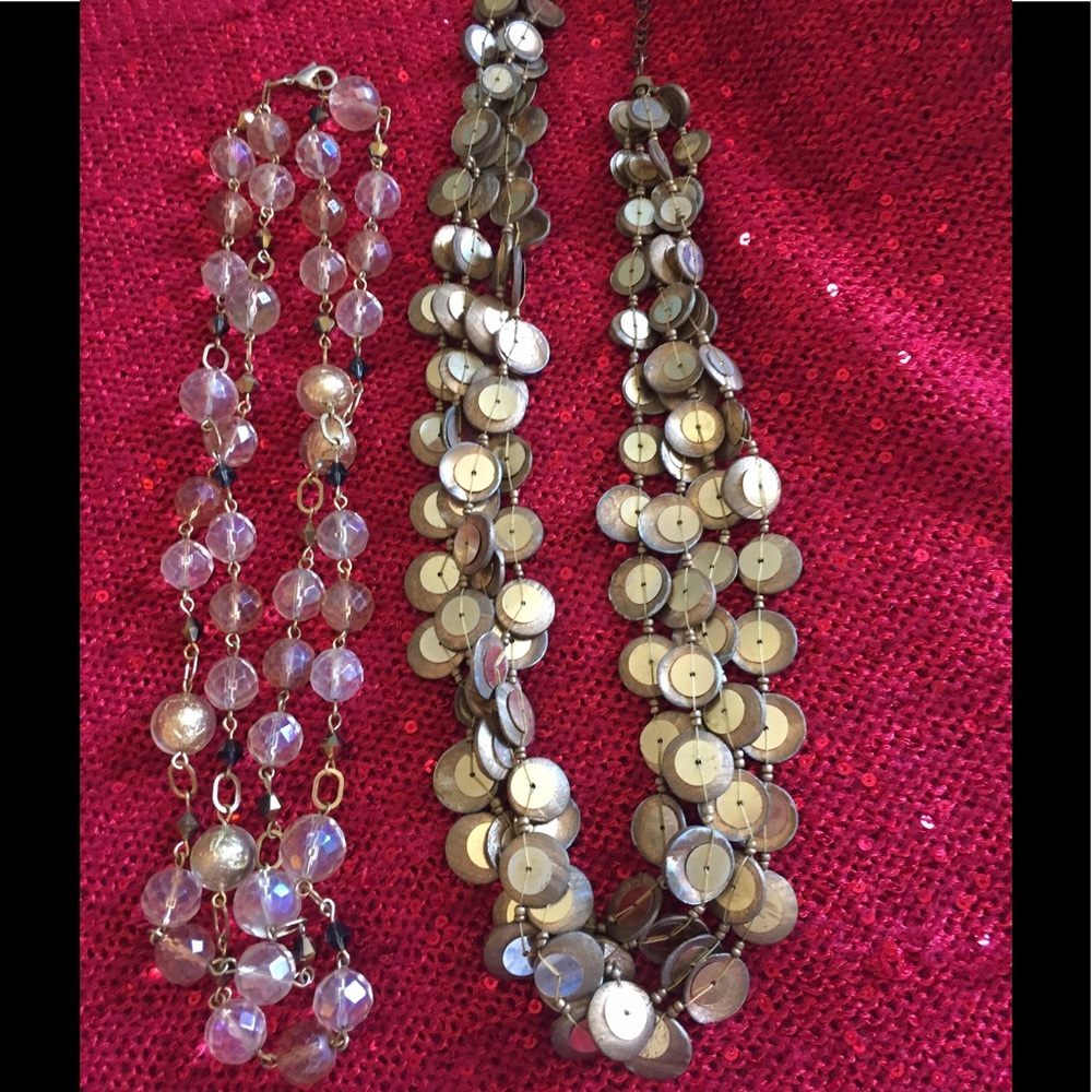 2 gold and crystal necklaces