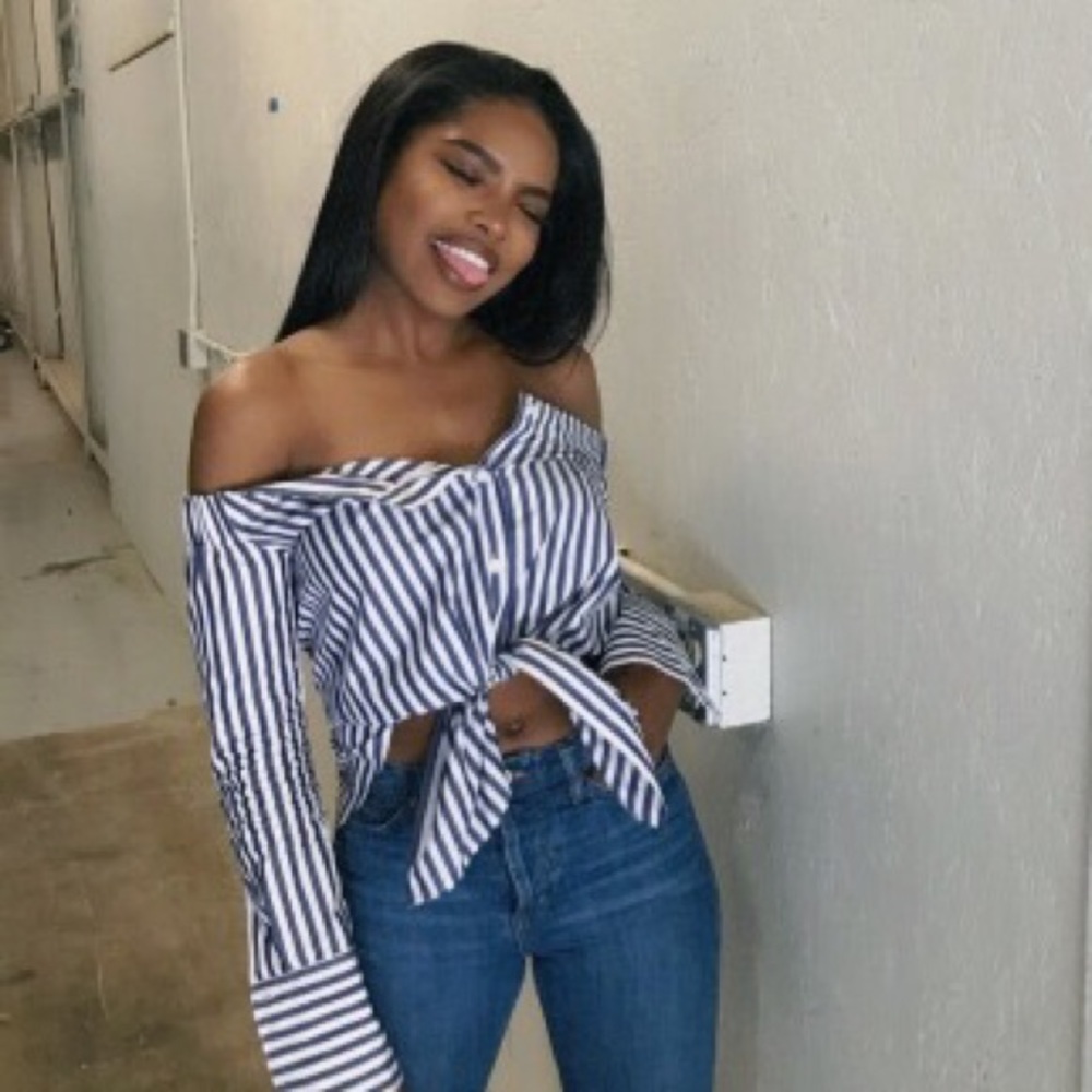 BLACK Striped off shoulder blouse NWOT
