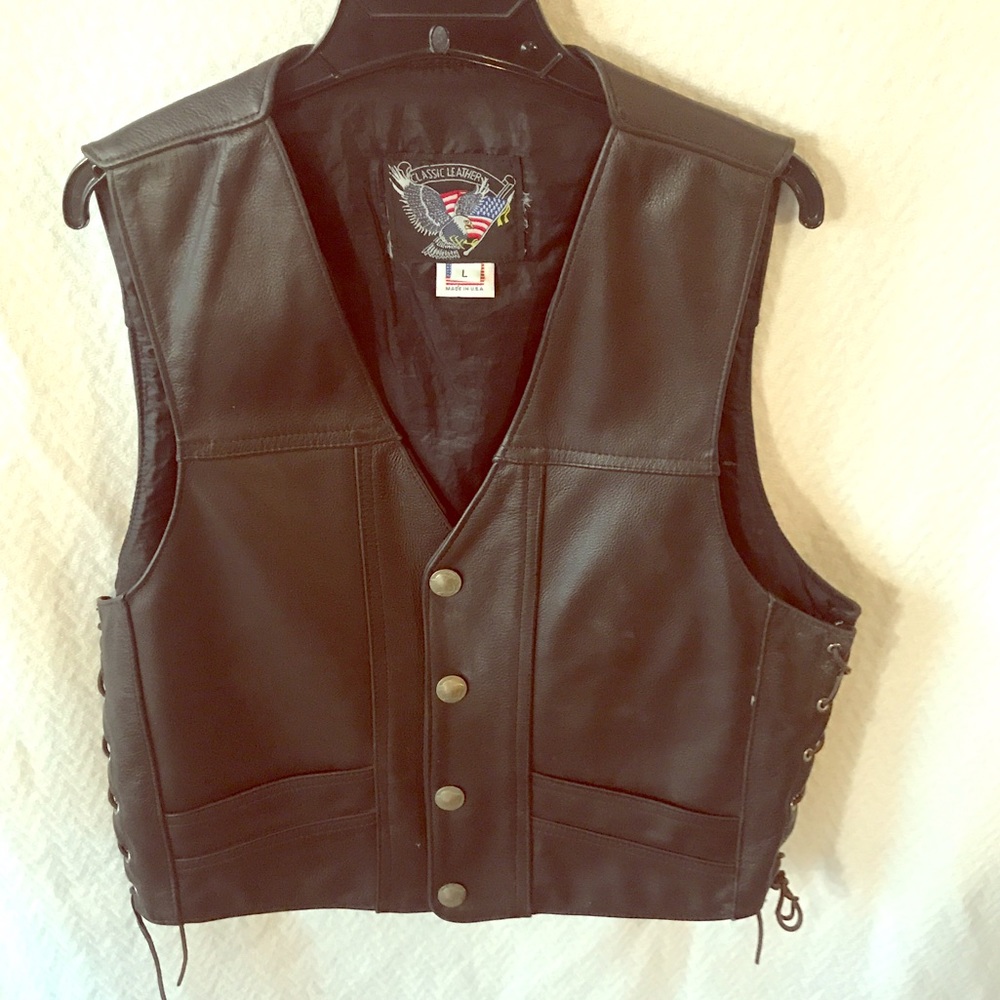 Rare Men's Buffalo Nickel Brown Leather Vest -EUC