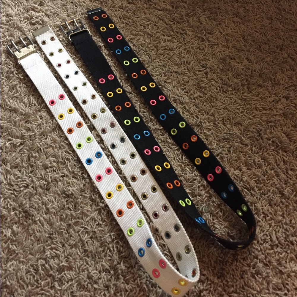 Two multicolored belts.