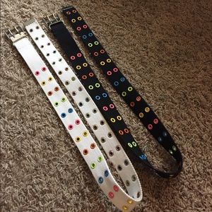 Two multicolored belts.