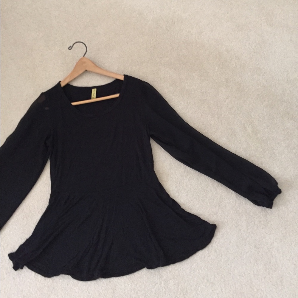 Black Peplum Shirt w/ Sheer Arms