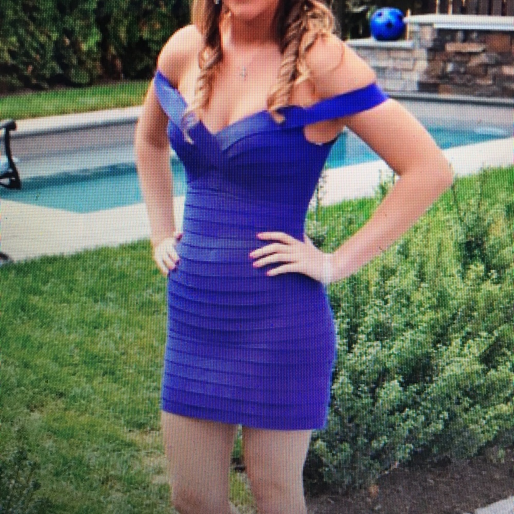 Sherri Hill Off the shoulder bandage wrap Dress