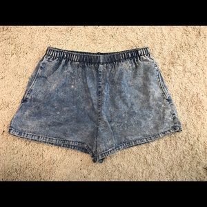 Distressed Elastic Waist Denim Shorts