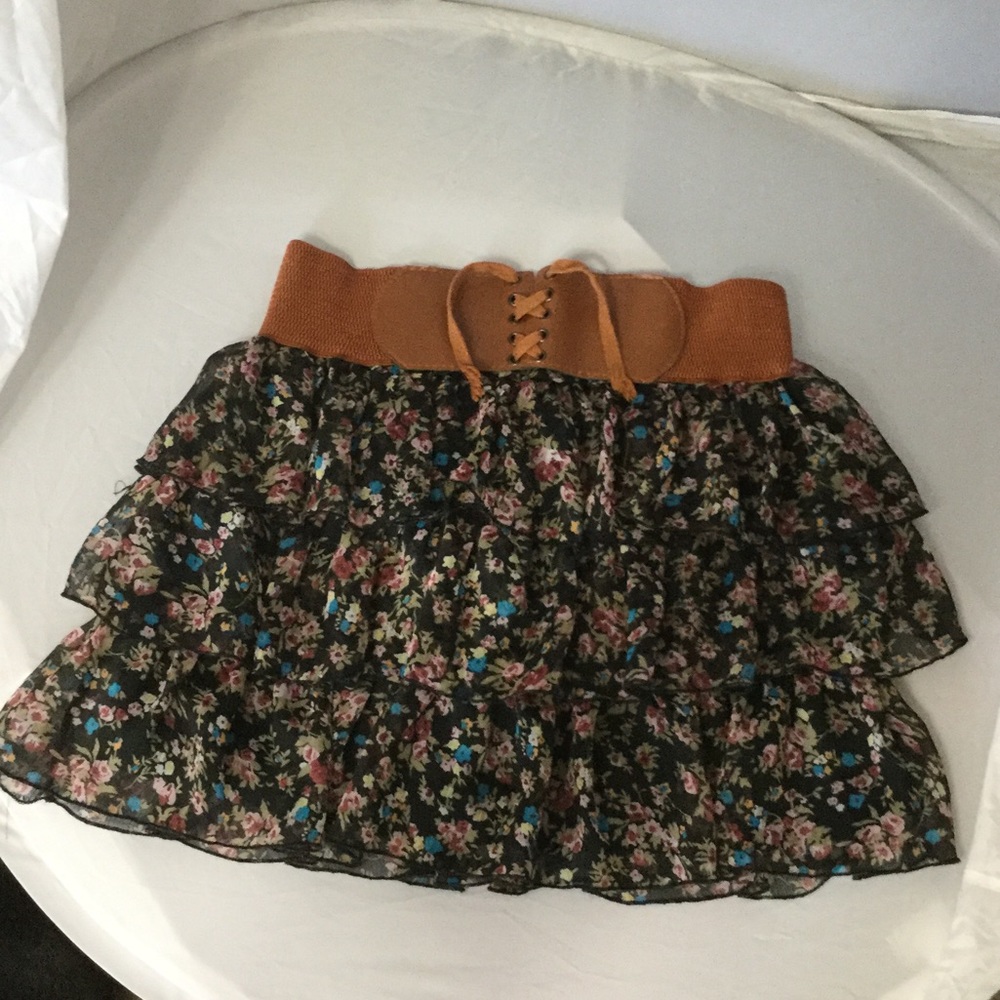 Brown Belt Ruffle Skirt - Picture 1 of 4