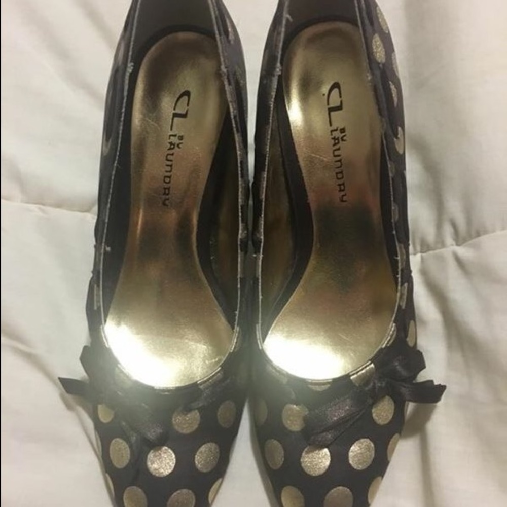 Size 7 Brown/Gold Polka Dot Heels