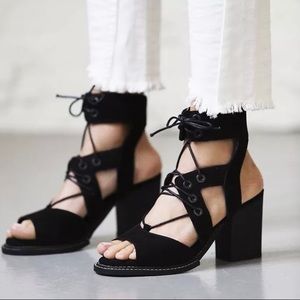 Free People Lennon Black Lace Up Heels Sandals 38