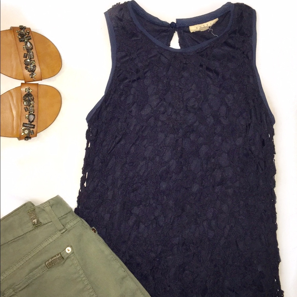 Navy Crochet Sleeveless Blouse