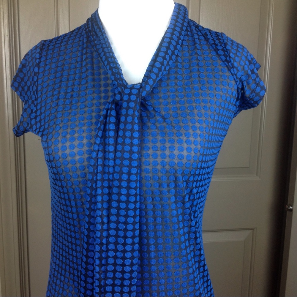 Top Medium Black Sheer Blue Polkadot Secretary Tie