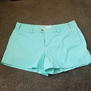 Turquoise blue shorts.