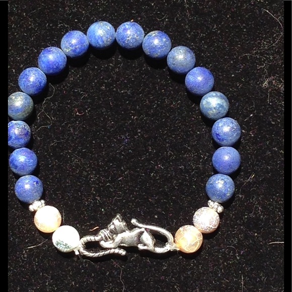 Lapis Lazuli Coffee Agate Cat Bracelet - Picture 2 of 4
