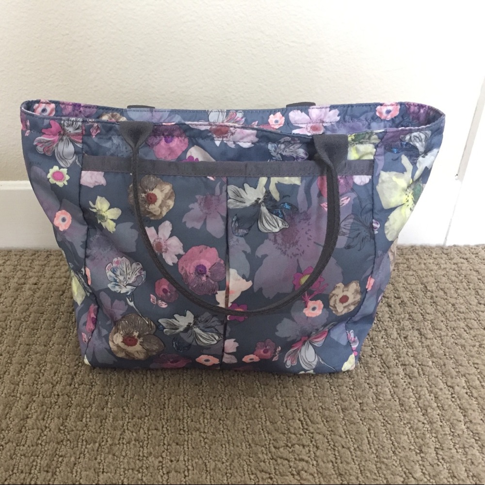 Medium floral tote in Blue, Purple, pink & yellow
