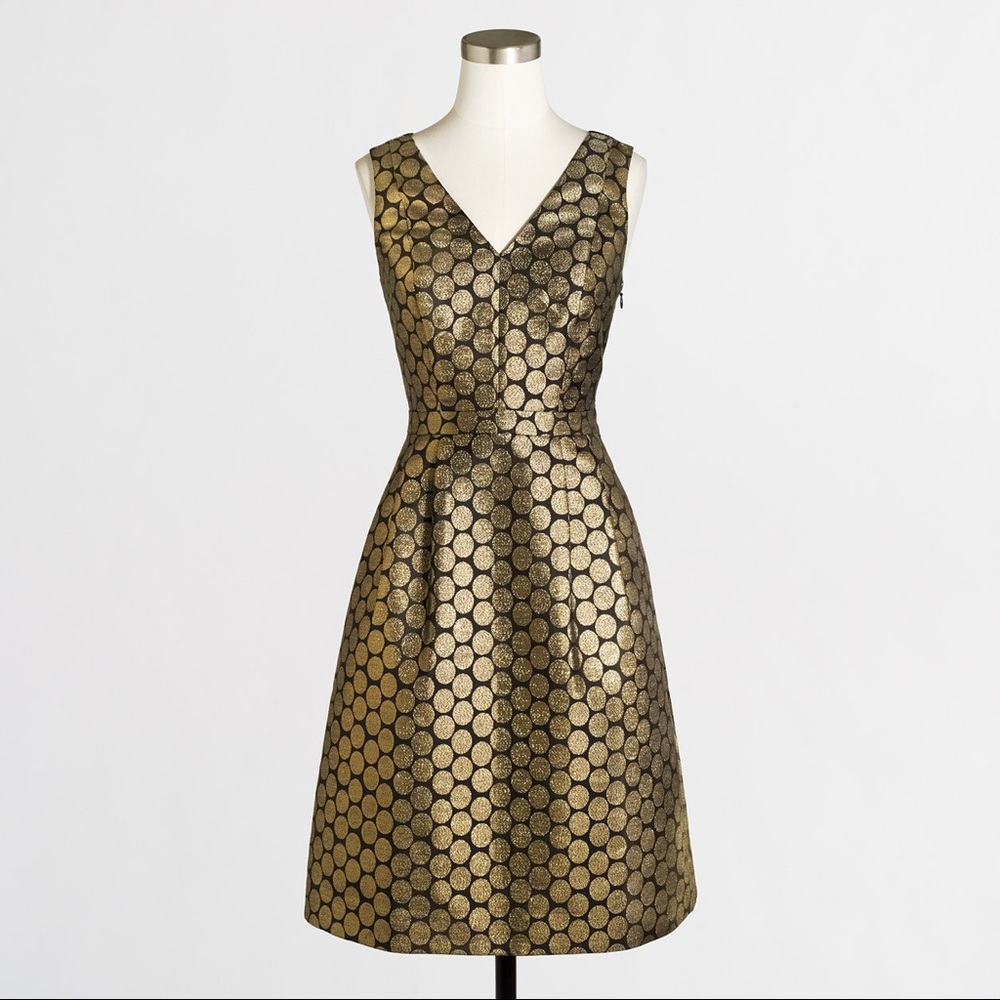 J. Crew Metallic Dot V-Neck Jacquard Dress