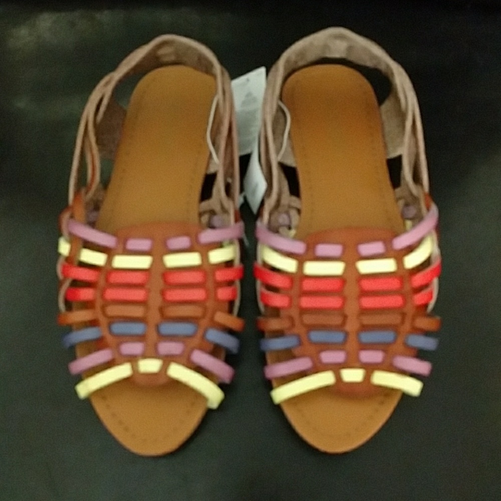 NWT Old Navy Brown Sandals w/ rainbow weaving