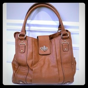 Charming Charlie Large Faux Leather Camel Satchel