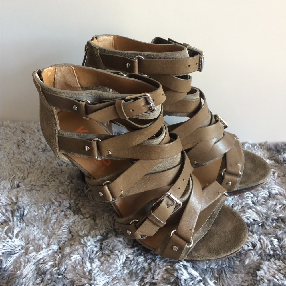 Michael Kors olive green strapped heels
