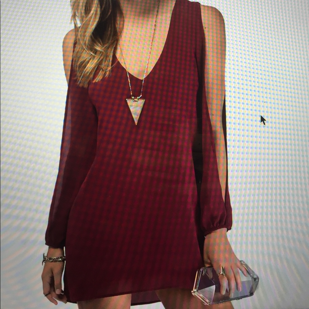 Burgundy Shift Dress with Cut Out Sleeves
