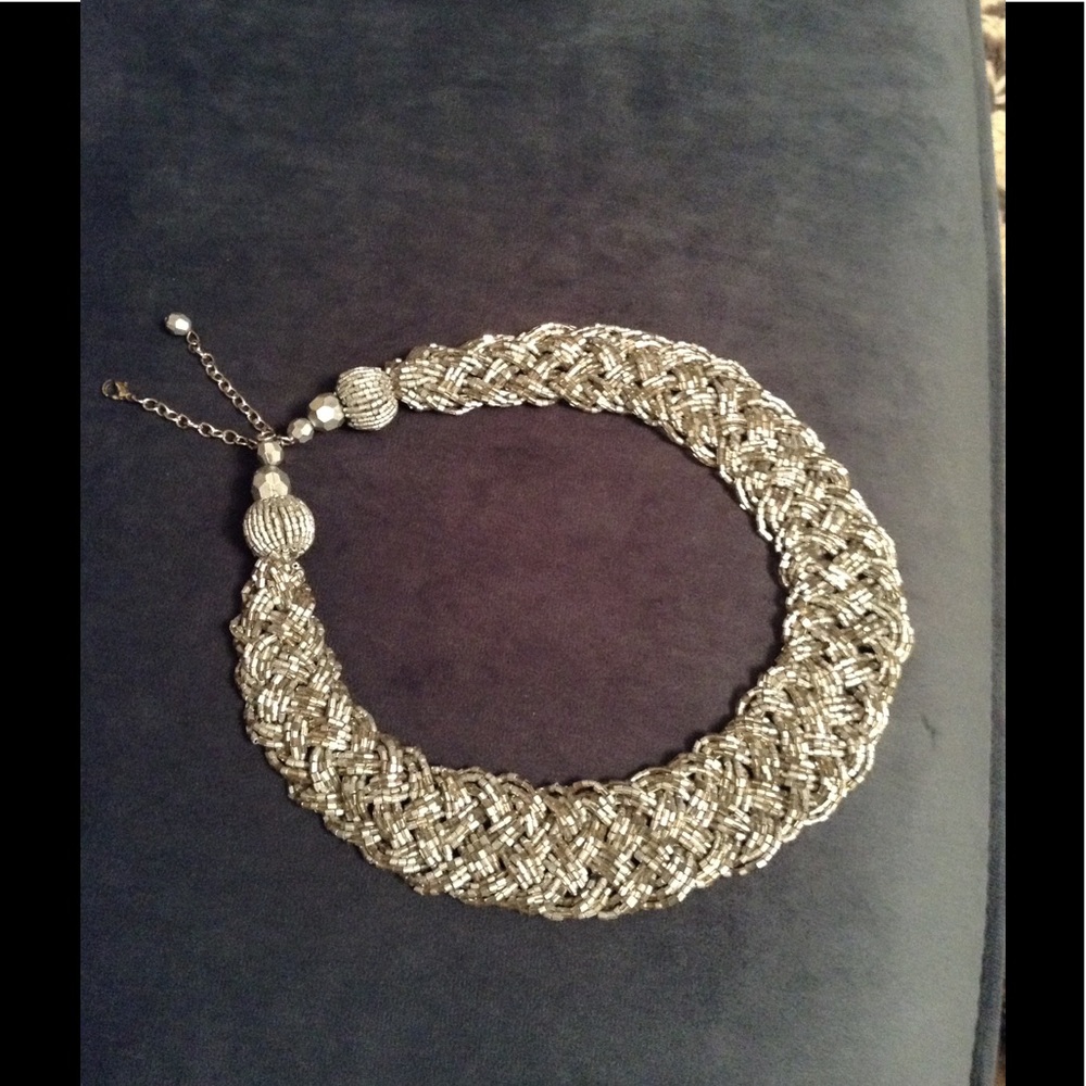 Silver Woven Beaded Necklace