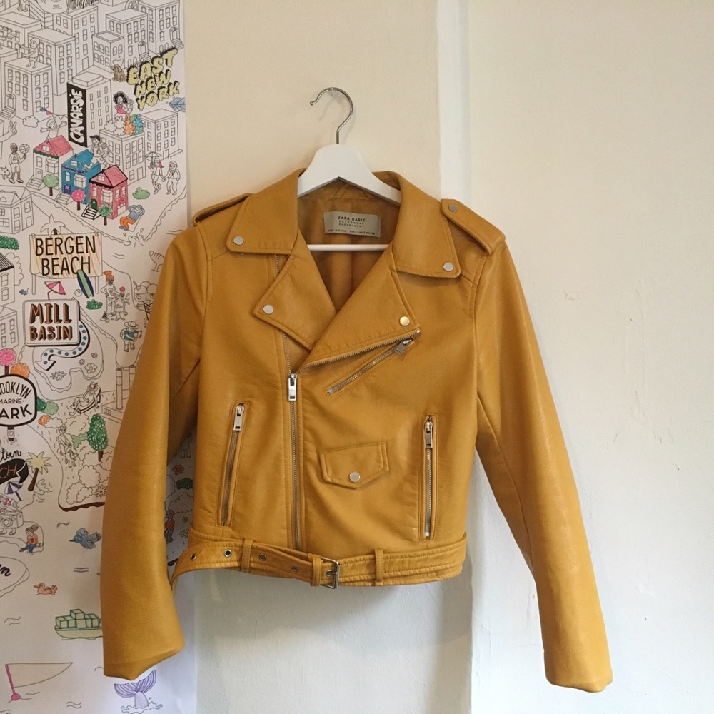 ZARA mustard faux yellow leather jacket size S