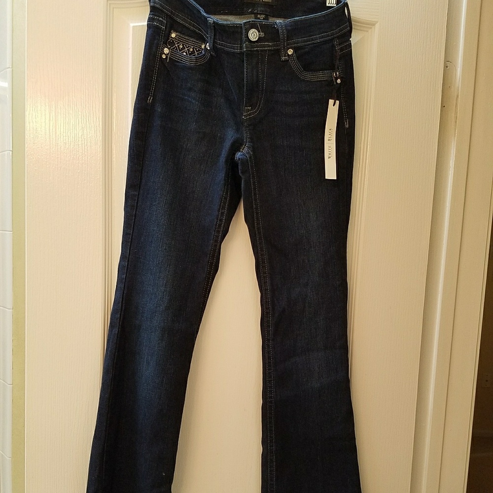 Rhinestone embellished Black and White Jean