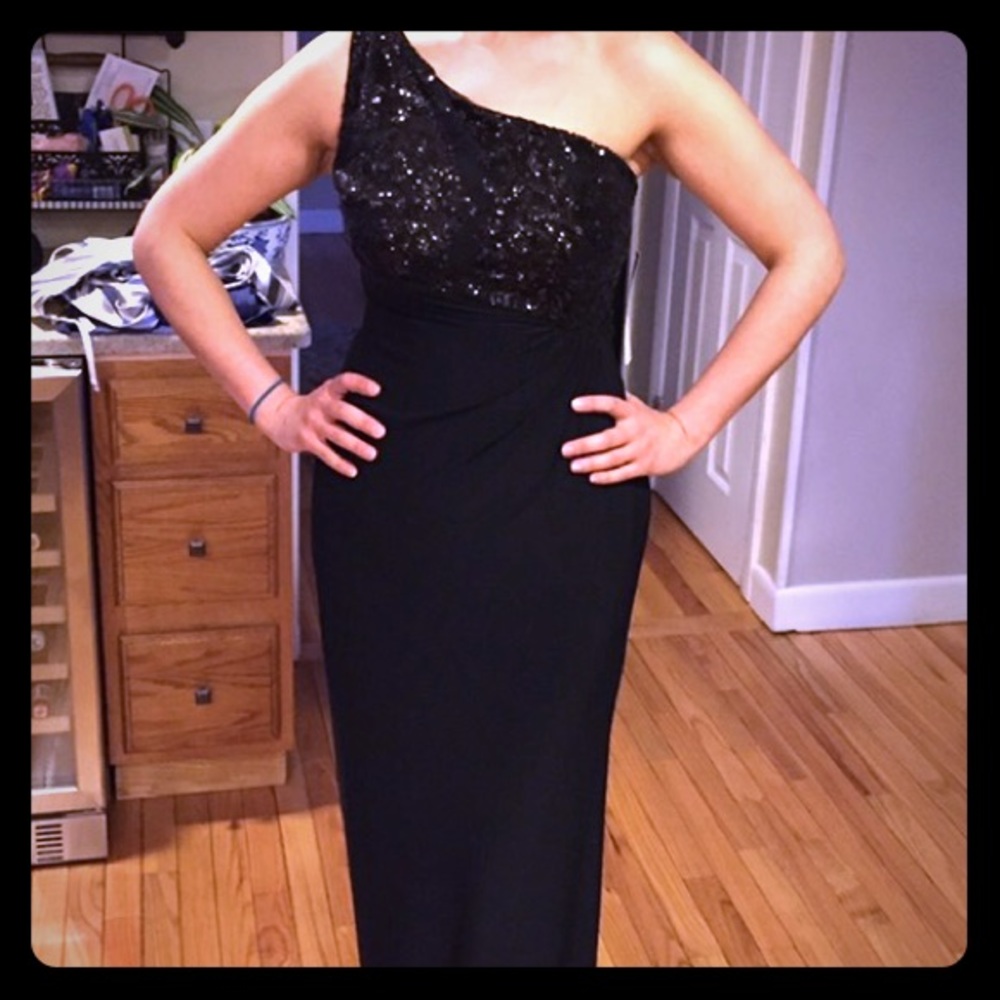 One Shoulder Sequin Bodice Ralph Lauren Dress