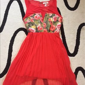 Umgee Red Mesh Floral Hi-low Dress