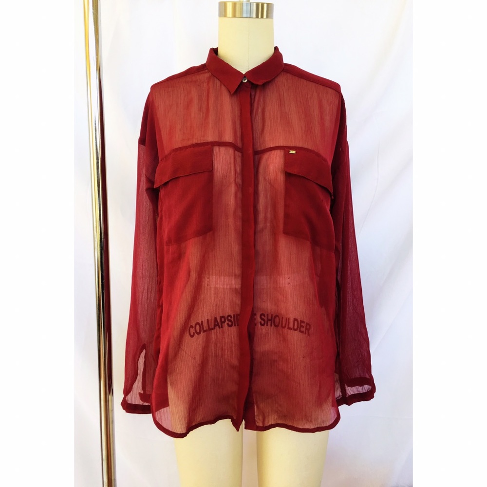 ❤️Sheer Oxblood Red Button Down