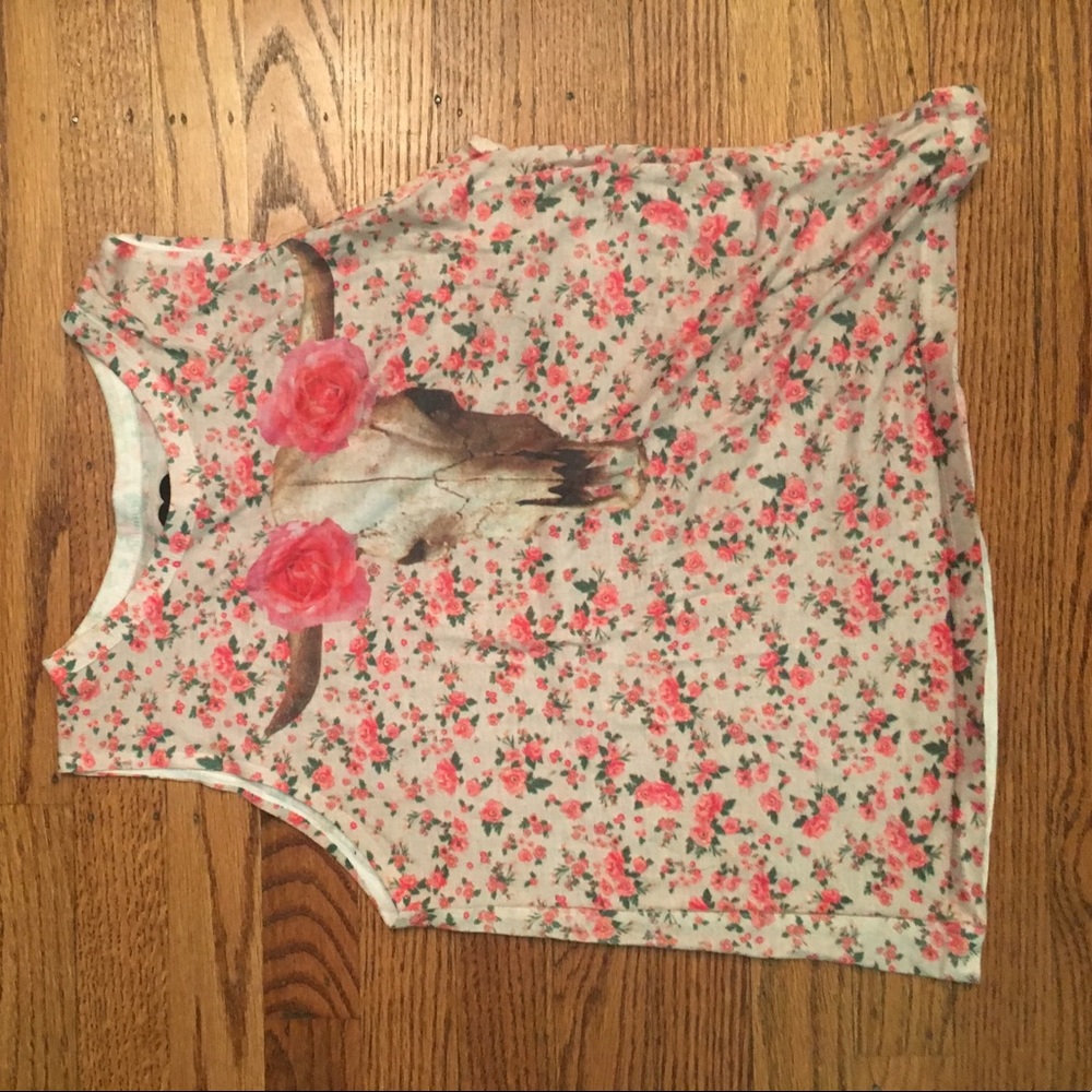 Floral Shirt with a Longhorn Skull