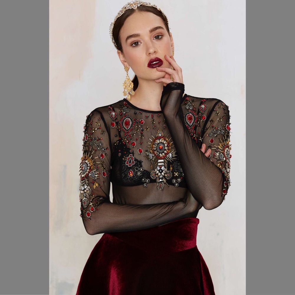 ISO Nastygal Showoff Beaded Mesh Bodysuit