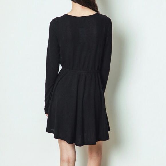 Black Knit Wrap Long Sleeve Dress - Picture 2 of 2