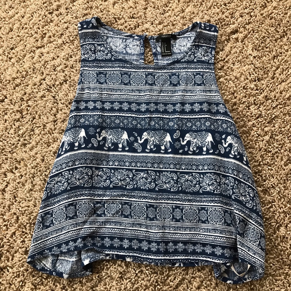 Forever 21 Blue Elephant Cropped Tank