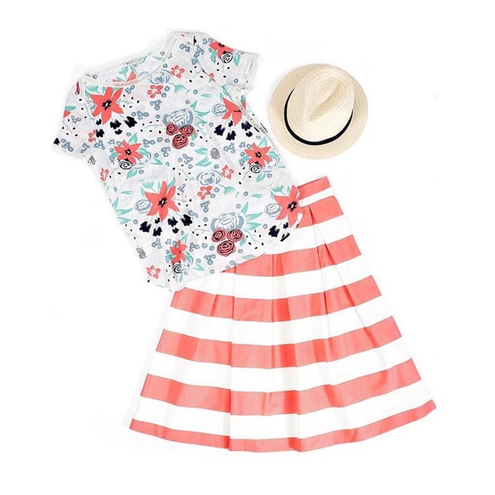 Downeast Coral Striped Skirt