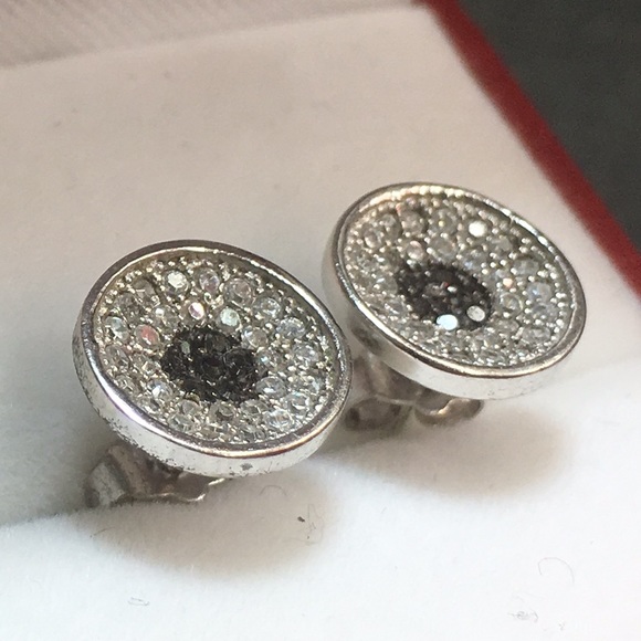 White & Black Cubic Zirconia Silver Round earring - Picture 2 of 4