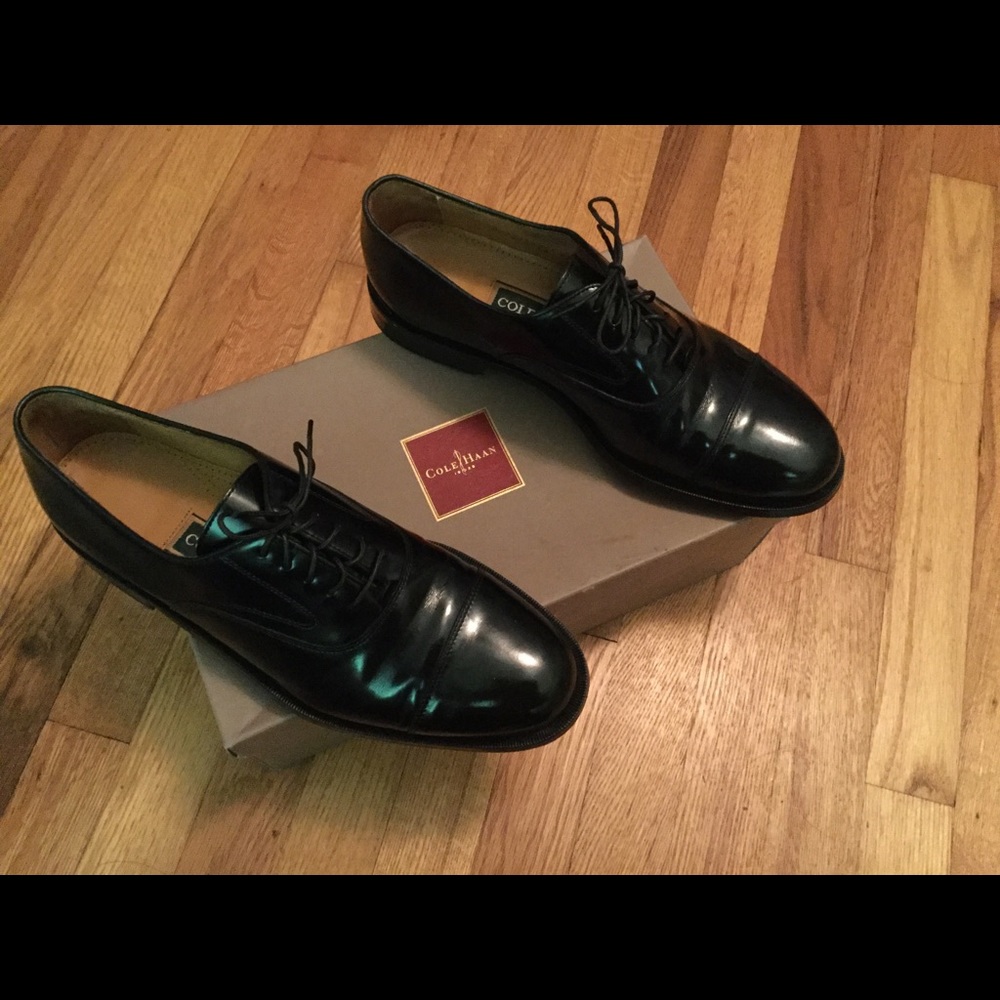 Black Cap Toe Oxfords.