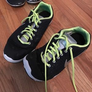 Black and lime green training shoes for women
