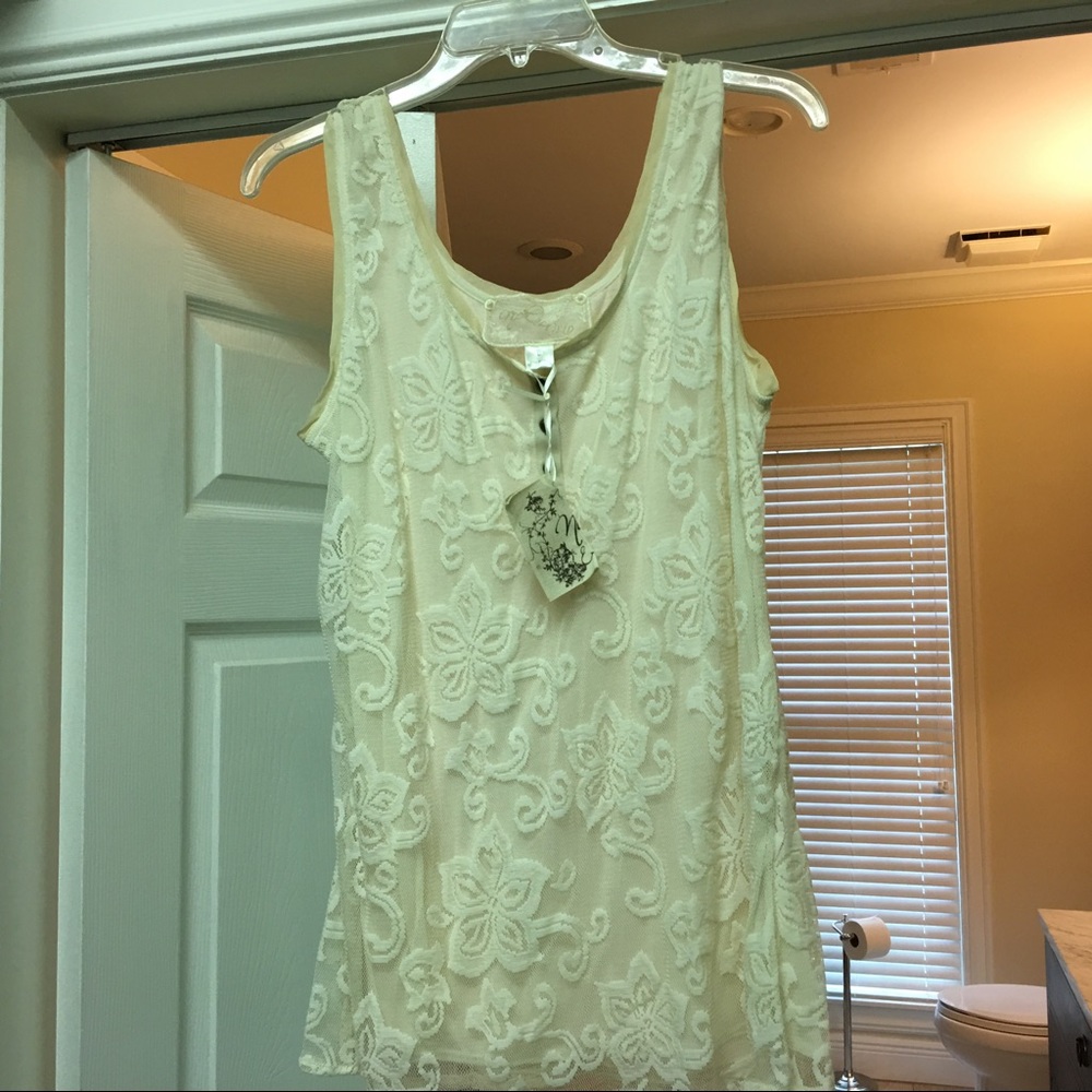 Nick and Me sleeveless top. Lace Overlay. $18